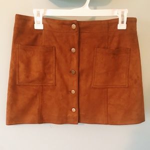 Suede button down skirt